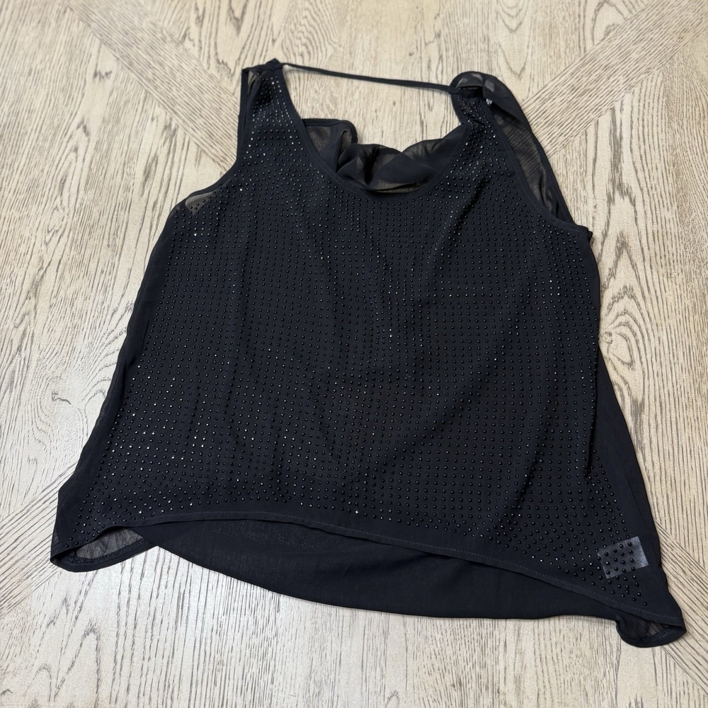 YA Los Angeles Large Black Beaded Sleeveless‎ Tank Top Blouse